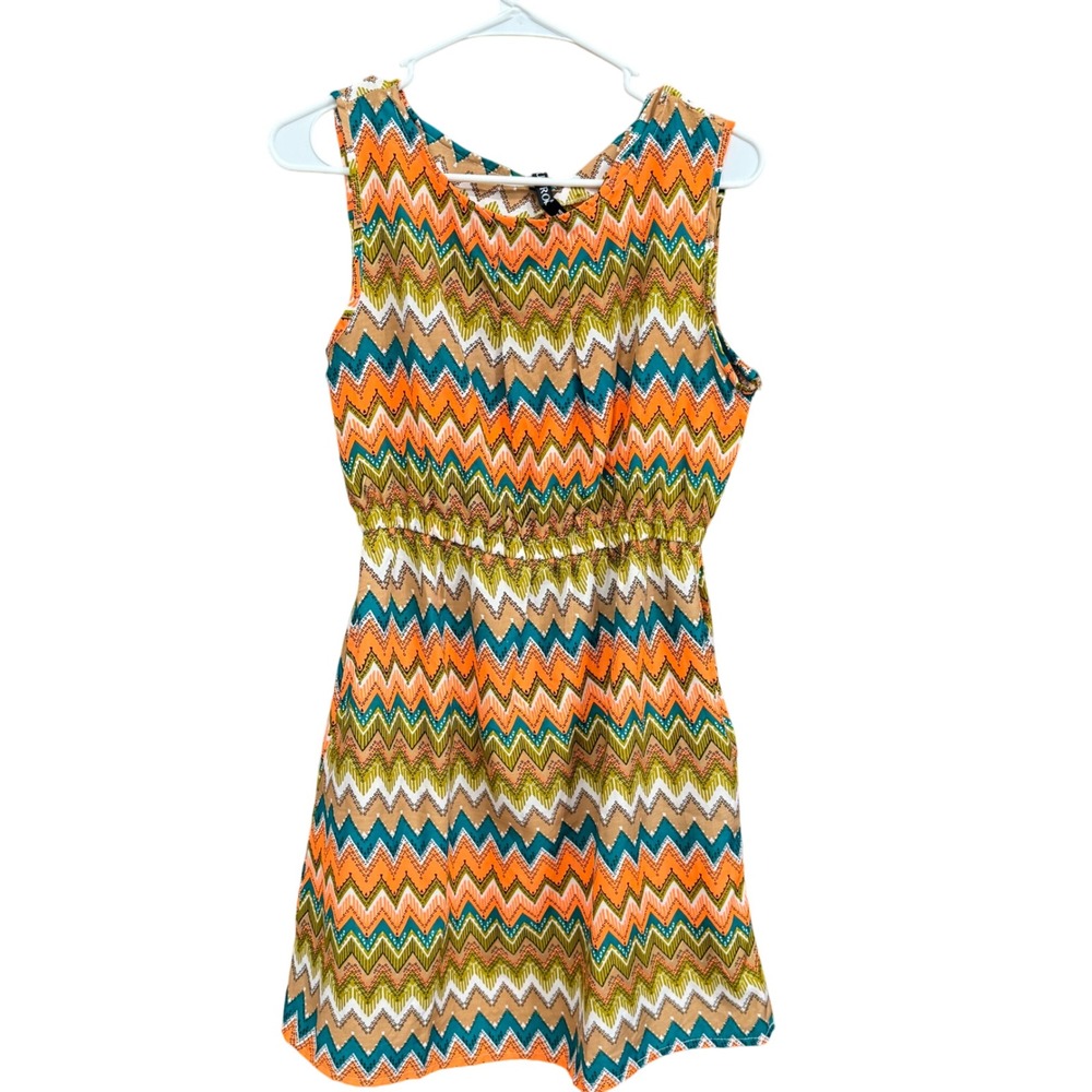 True Rock Womens M Chevron‎ Print Sleeveless Dress Elastic Waist Casual Summer